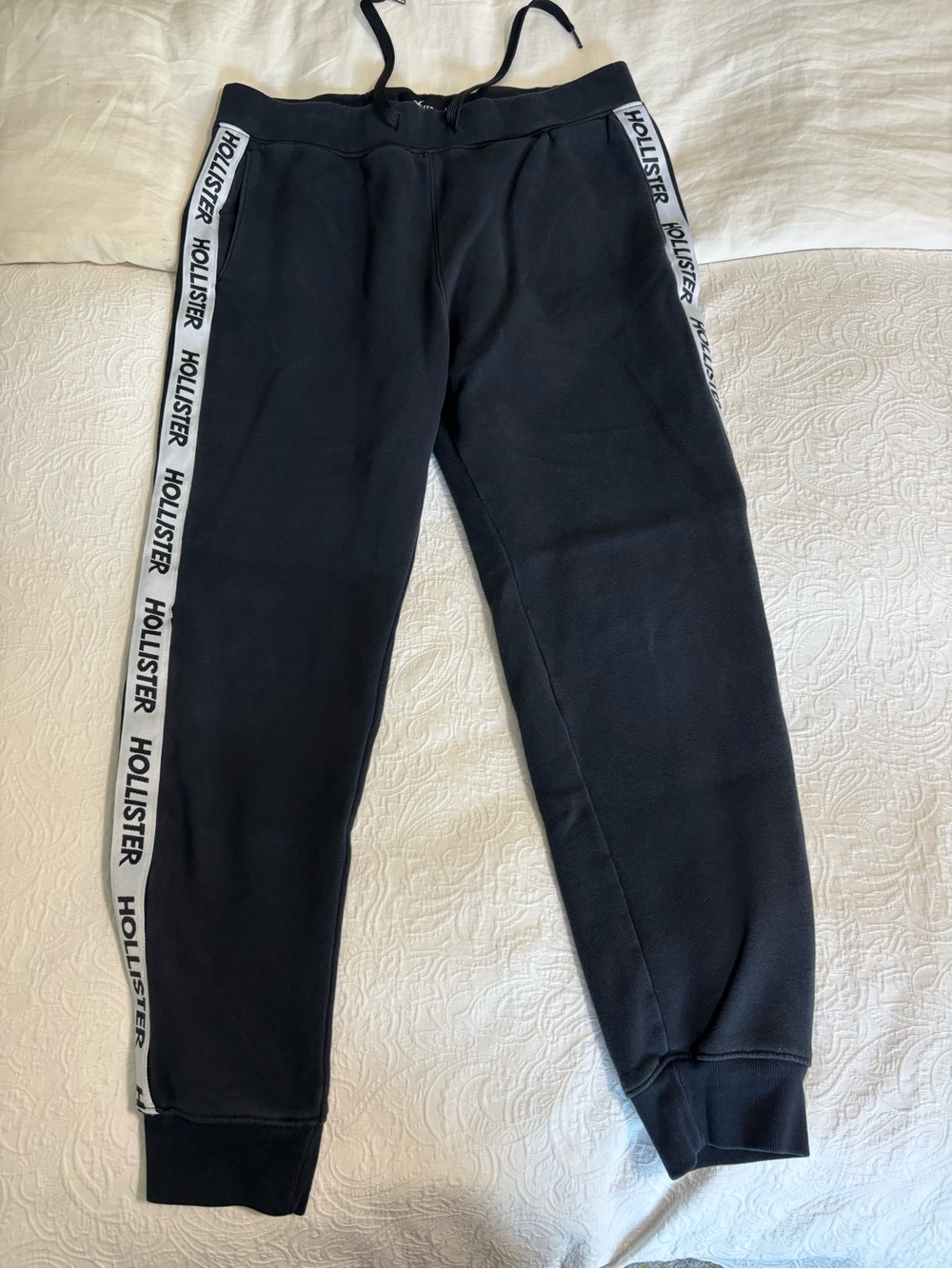 Hollister Black Joggers with White Logo Side Tape